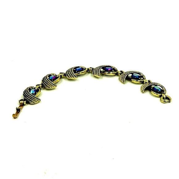Vintage Aurora Borealis Rhinestone Link Bracelet - Picture 1 of 12